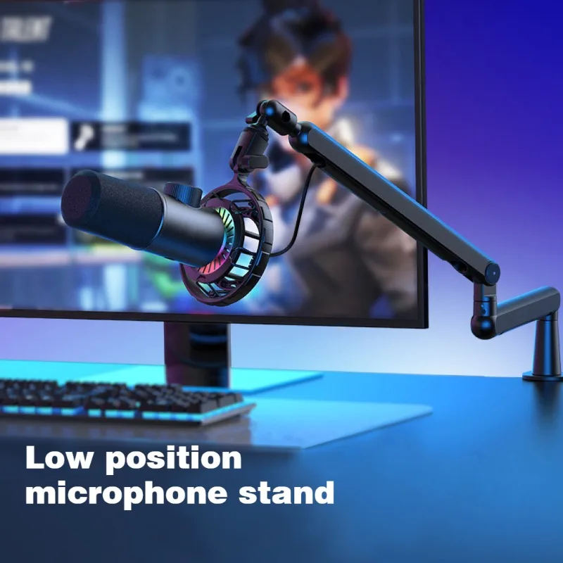 Brazo de micrófono de perfil bajo, 360 ° Soporte de micrófono con brazo de soporte para micrófono para Fifine AM8 K669B Blue Yeti HyperX, con clip de micrófono, adaptador de 3/8 "a 5/8" - imagen 2
