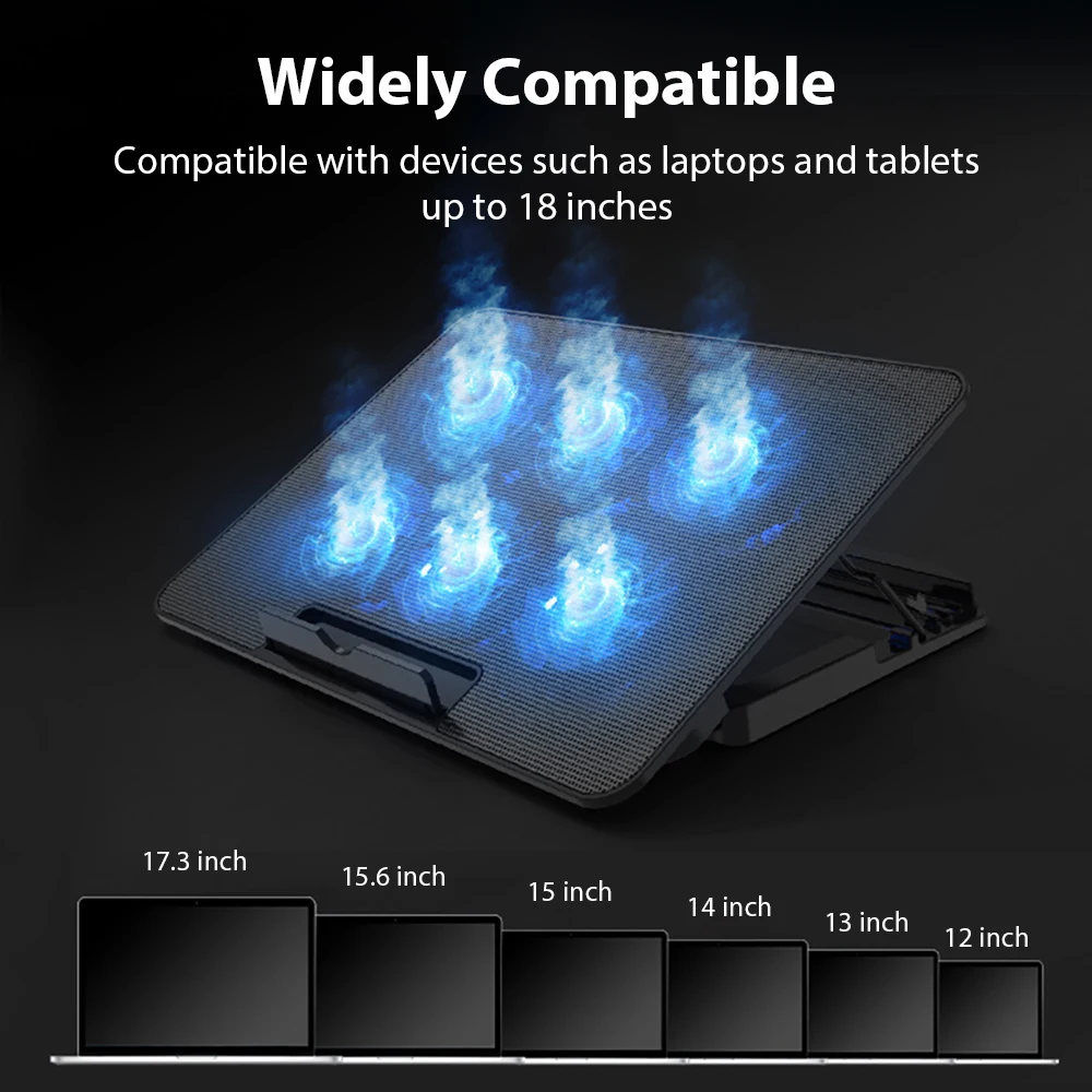 Soporte para ordenador portátil, 2 puertos USB para Notebook, ordenador, tableta, soporte enfriador, almohadilla de refrigeración de 18 pulgadas, accesorios ajustables para Macbook - imagen 3