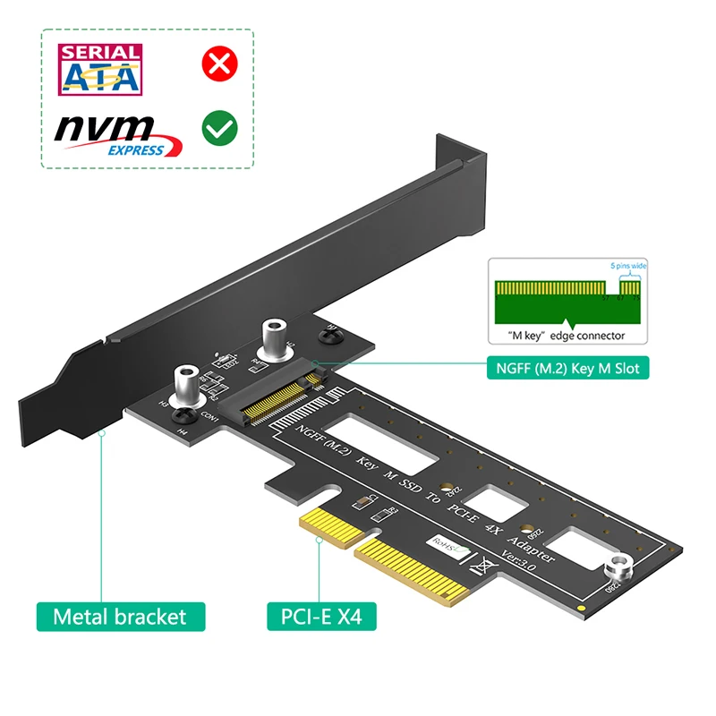 Tarjeta de expansión de llave PCI Express 3,0 X4 a M.2 NVME M compatible con 2242 2260 2280 M2 NVME SSD Riser con adaptador PCIE NVME de soporte bajo - imagen 3