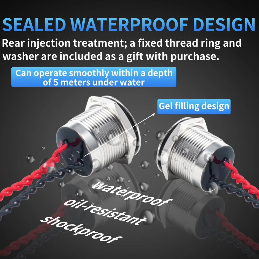 Interruptor cerámico piezoeléctrico de metal, 12/16/19/22/25/30mm, autobloqueo, reinicio automático, botón de presión táctil impermeable HUSA - imagen 4