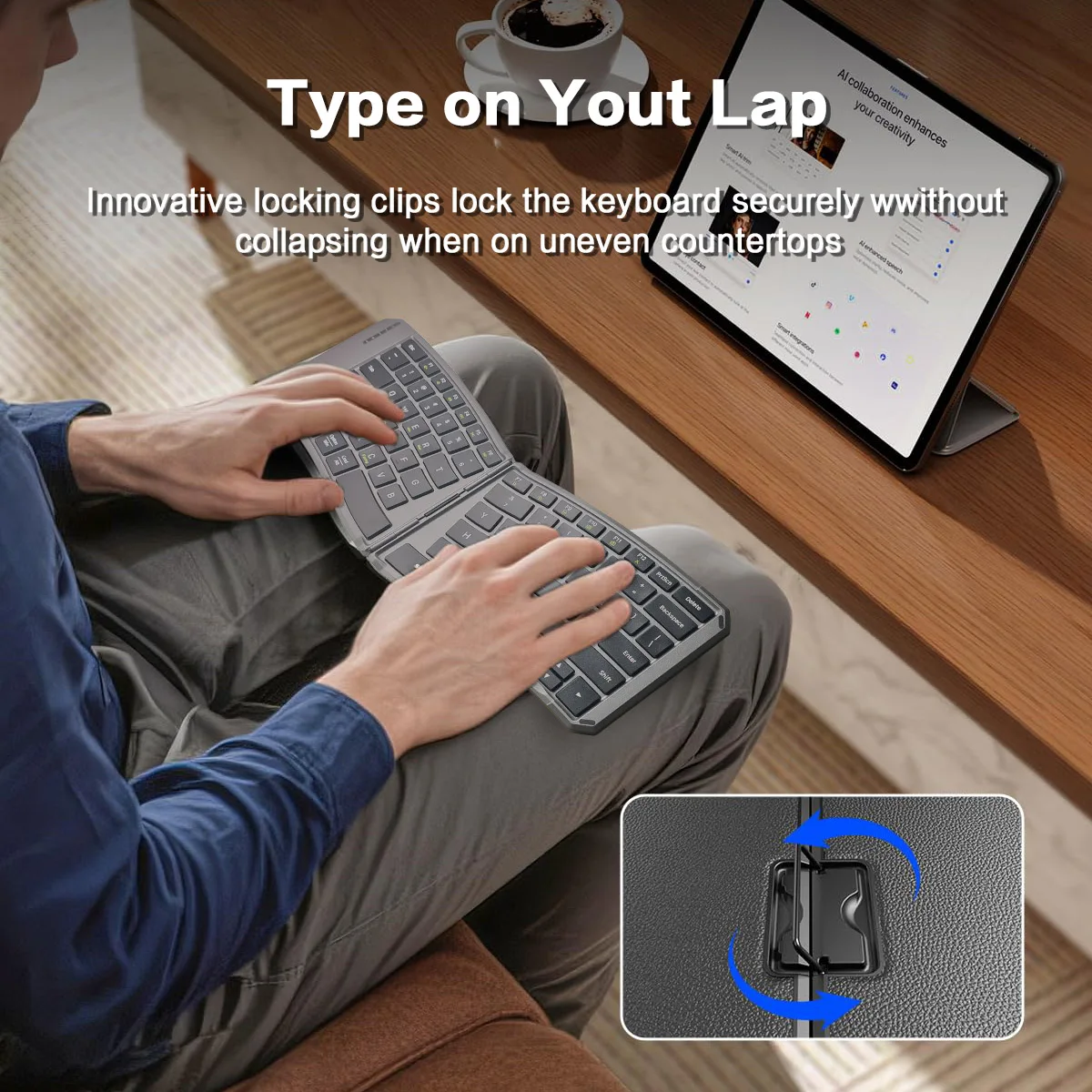 Jomaa-teclado plegable USB Bluetooth, teclado portátil compacto dividido, teclados inalámbricos recargables para iOS, Android, Windows y Mac - imagen 3