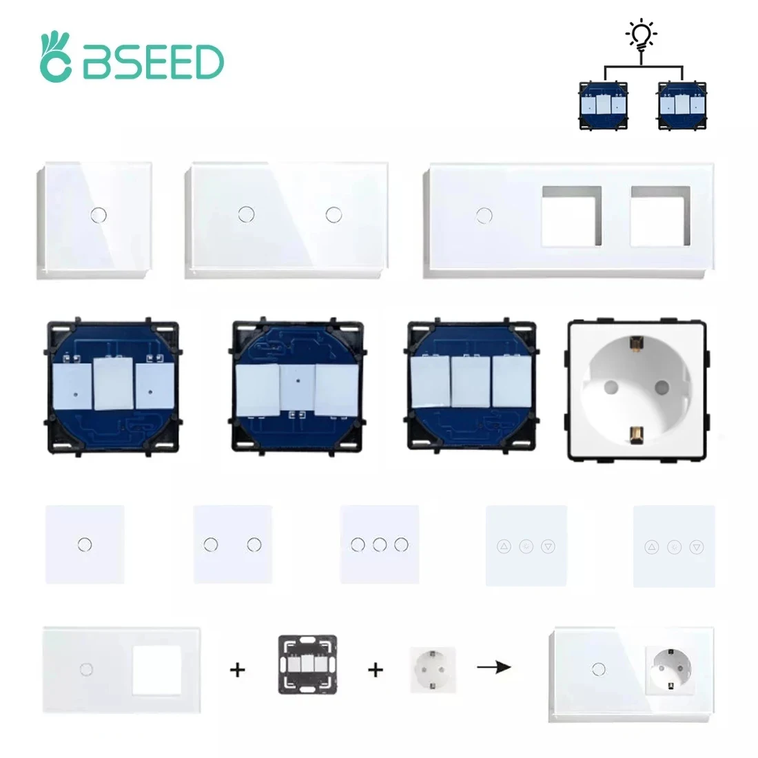 BSEED 1/2/3 interruptores de luz táctiles 1/2/3 piezas de función de vía enchufe de pared de la UE enchufe USB tipo c Panel de vidrio pieza de bricolaje combinación libre - imagen 2