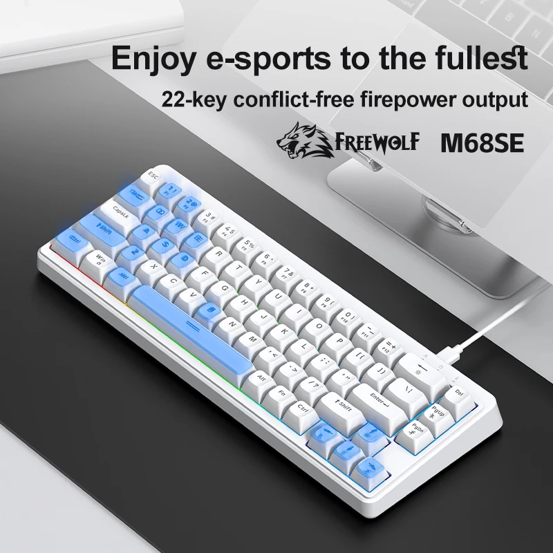 Mini teclado portátil de 60% teclas con cable y luces deslumbrantes RGB, teclado portátil FREEWOLF M68 SE 60% para oficina/juegos - imagen 4