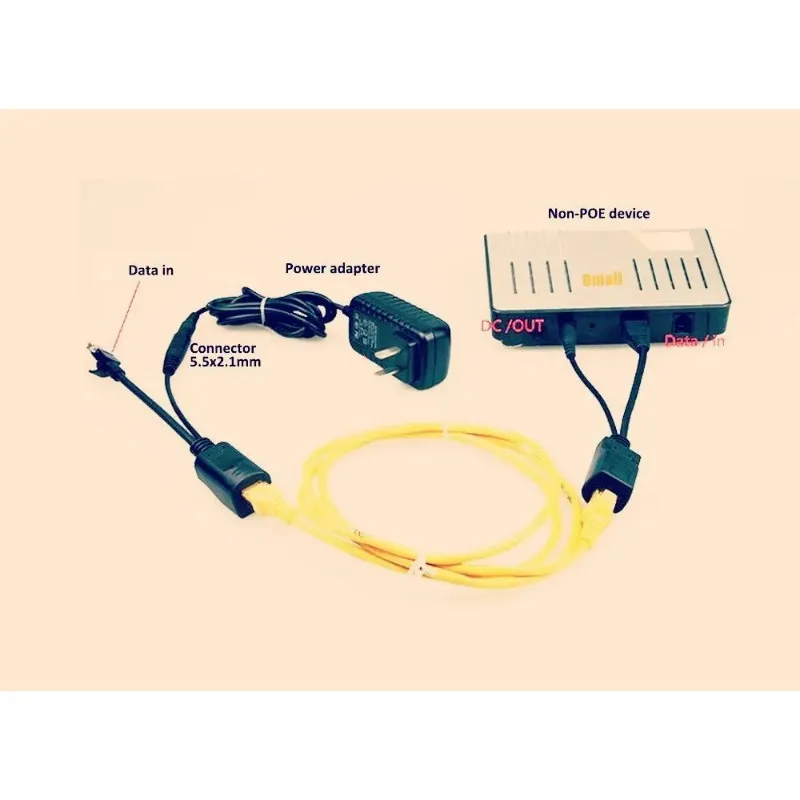 2 unids/set Kit de inyector y divisor PoE pasivo con conector adaptador de corriente CC de 5,5x2,1 Mm 12V-48V para cámara IP - imagen 5