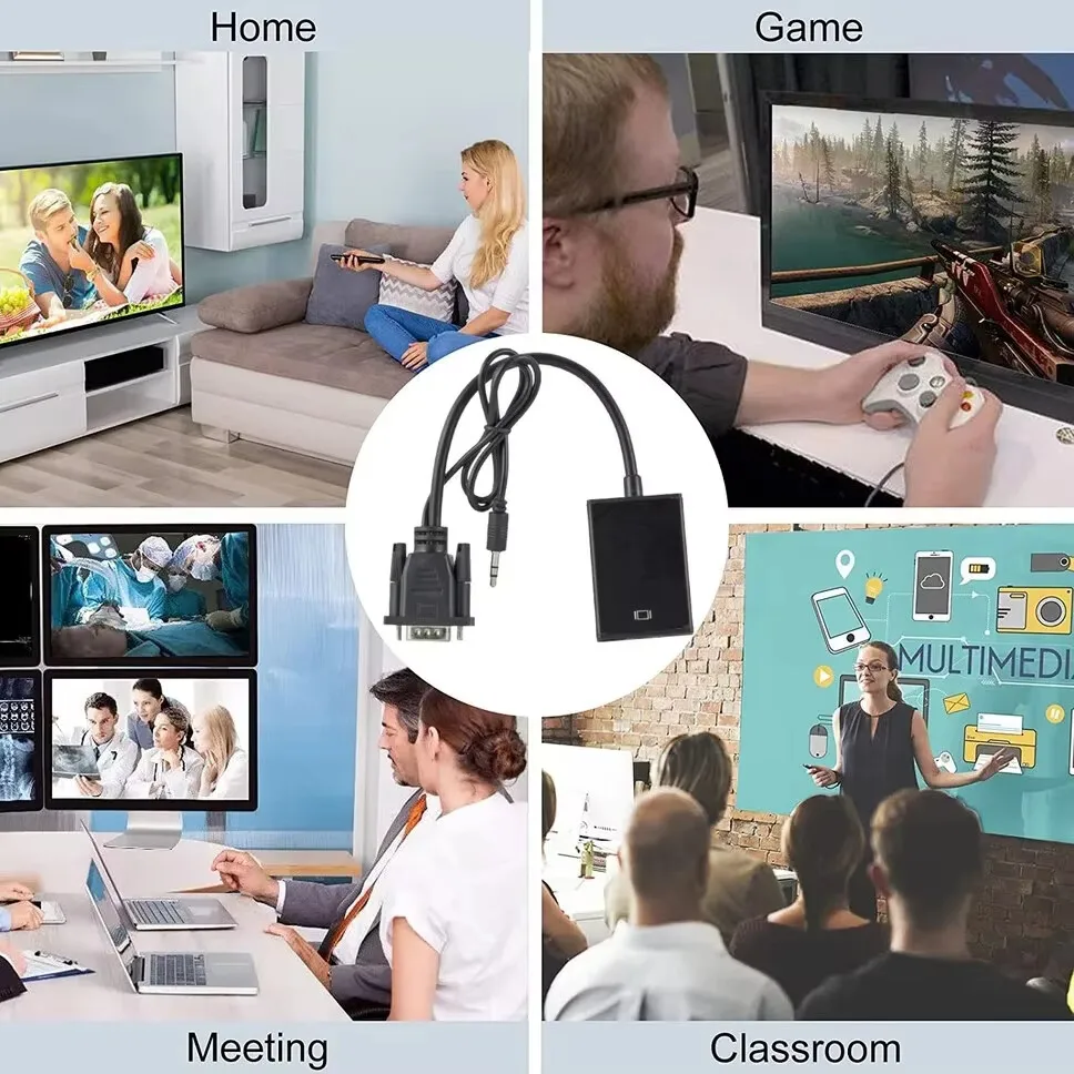 Hannord-Adaptador convertidor compatible con VGA a HDMI, Cable macho a hembra con Audio 1080P, adaptador VGA para PC, portátil, proyector HDTV - imagen 3