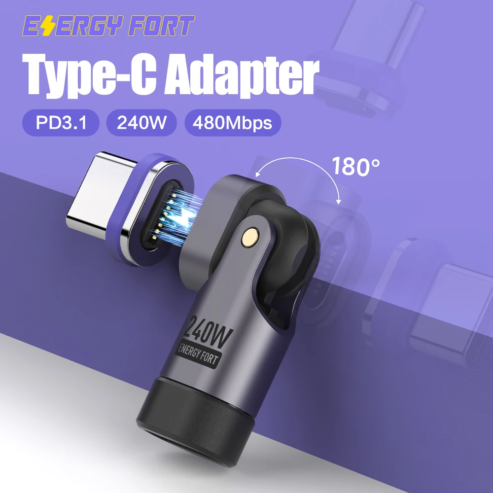 Cable de Carga Magnético 240W 180 °   Adaptador magnético giratorio USB C a USB C tipo C Cable de cargador rápido conector de transferencia de datos