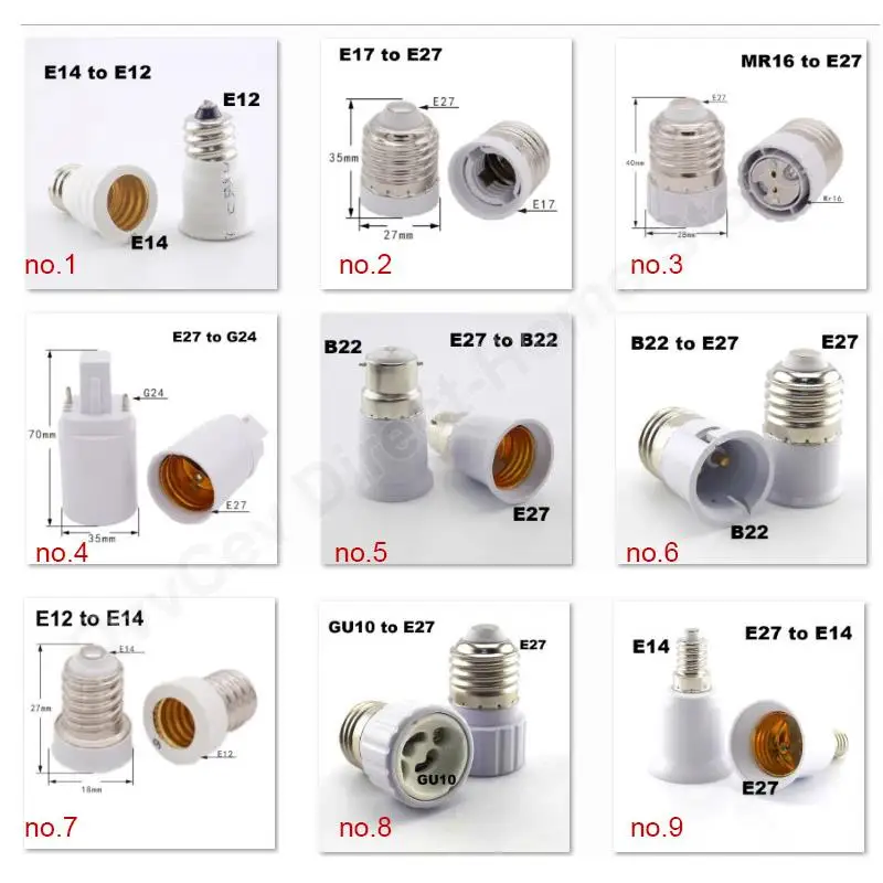 2x E27 GU10 G9 E12 B22 MR16 a E27 E40 E14 soporte de bombilla LED convertidor base de CA adaptador de toma de corriente portalámparas n - imagen 5