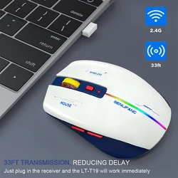 Ratón inalámbrico ergonómico LT-T19 para gaming, USB-C y RGB