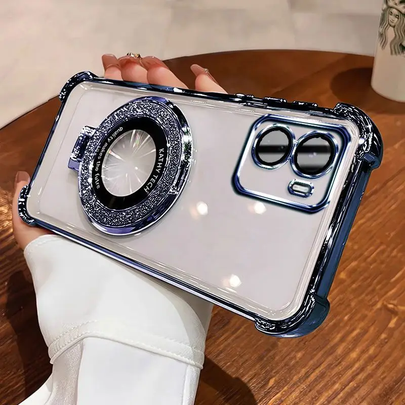 Para vivo y16 funda de teléfono cuatro esquinas soporte magnético anticaída vivo Y56S 5G T2X India funda protectora transparente suave