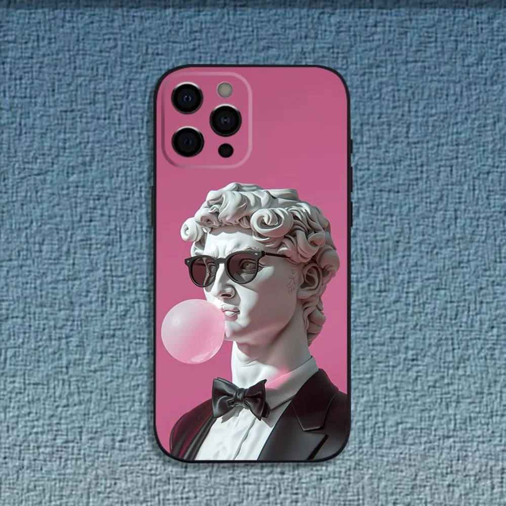 Funda de teléfono de Arte de silicona de gran estatua de David para iPhone 16,15,14,13,12,11,Pro,X,XS,Max,XR,Plus,Mini funda negra suave - imagen 3