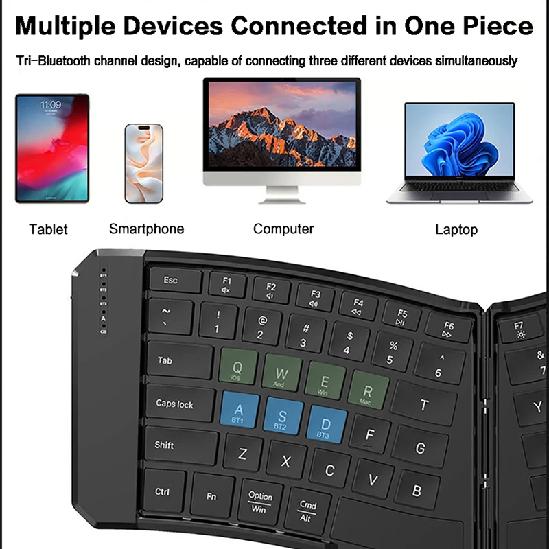 Jomaa Teclado Bluetooth plegable ergonómico, teclado portátil compacto dividido para viajes de negocios - imagen 3