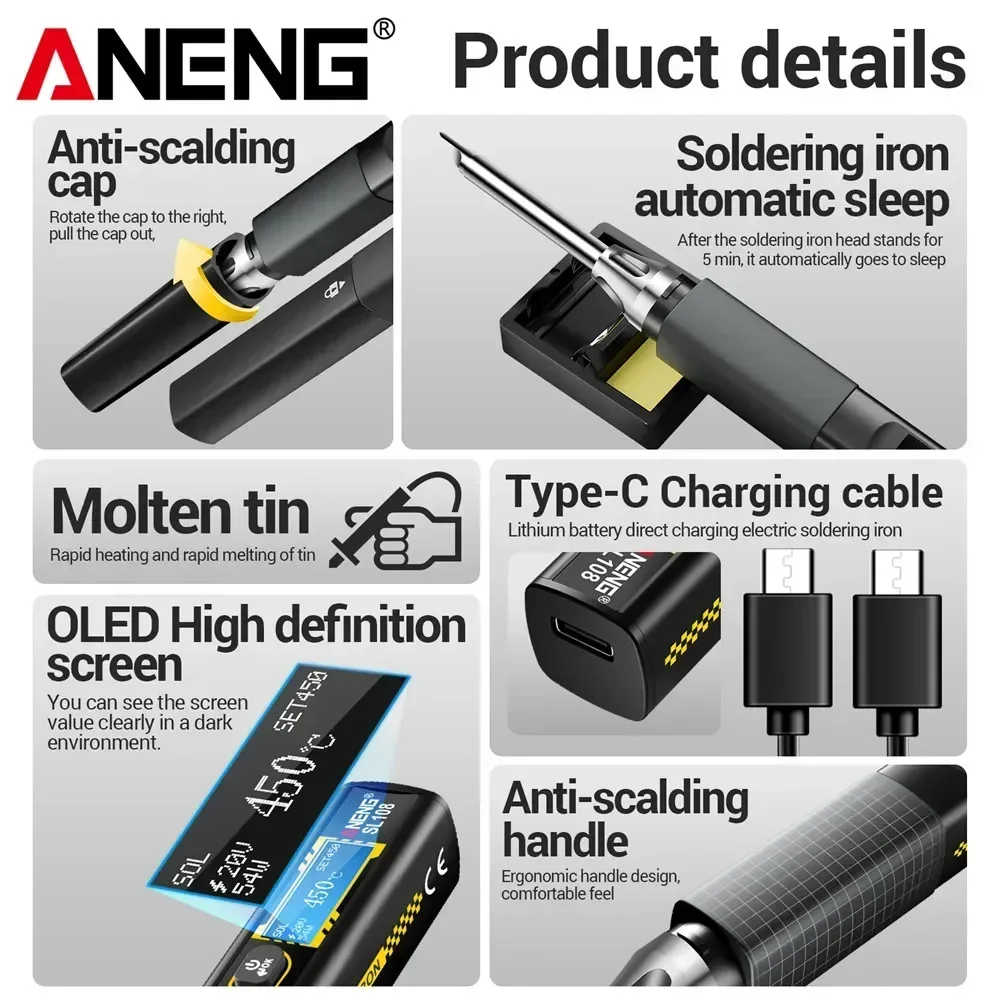 Mini Soldering Iron Set Kit 96W Adjustable Temperature Heater LCD Solder Welding Rework Station Heat Pen Tips Repairing Tools - imagen 4