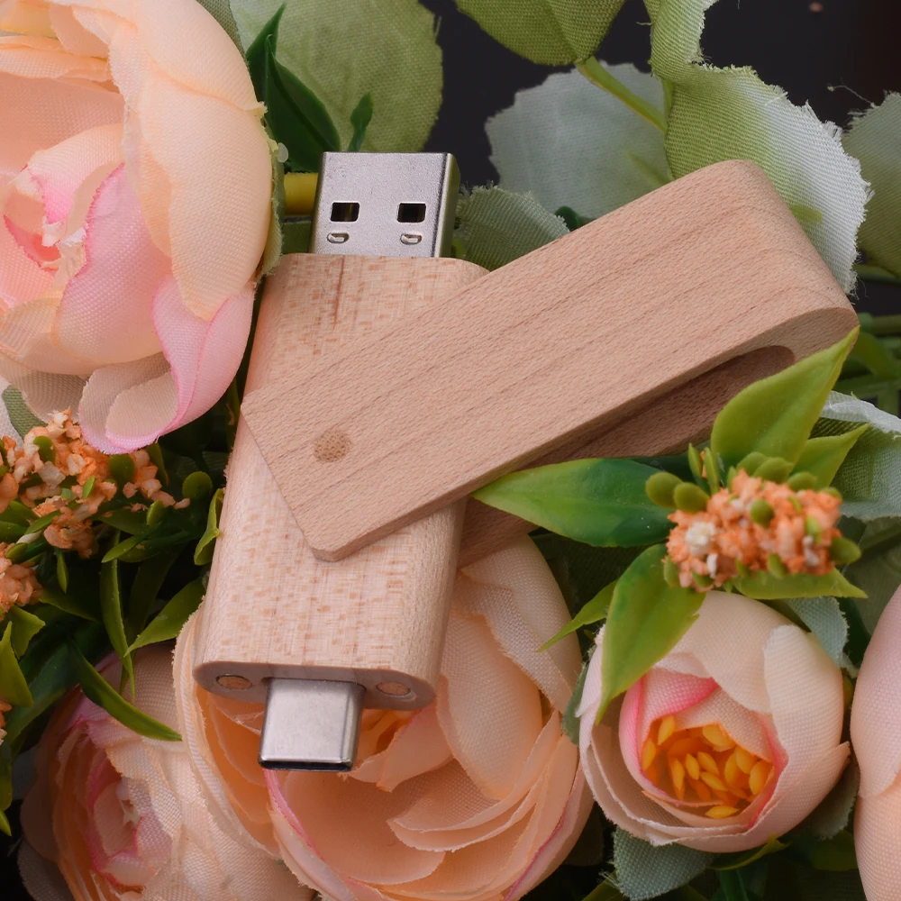 Unidad Flash USB TYPE-C 2 en 1, unidad colgante giratoria de 128GB, 64GB, unidad de bolígrafo de madera de nogal y arce, Memorias de regalo comercial de 64GB, Usb de 32GB - imagen 4