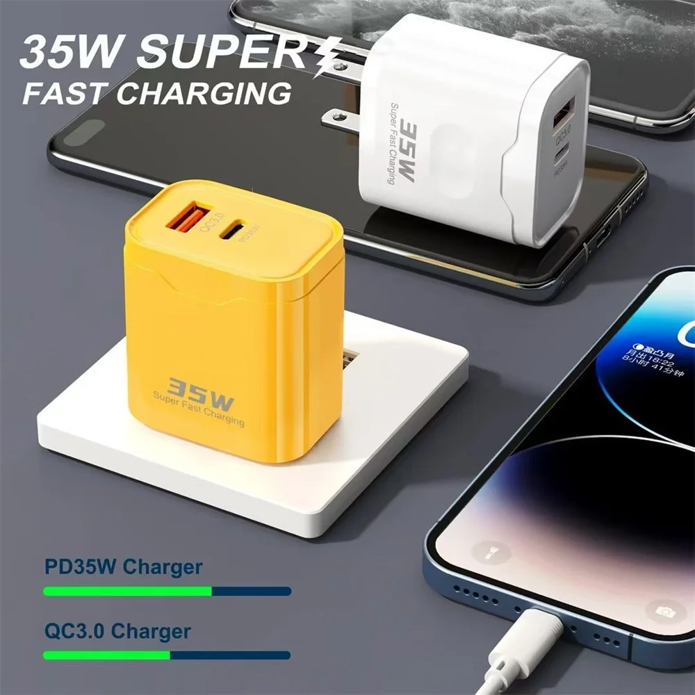 Cargador USB QC3.0 de 35W, cargador de teléfono de carga rápida, adaptador de corriente para iPhone, Samsung, Xiaomi, Huawei tipo C, cargador de pared con enchufe UE/EE. UU. - imagen 3