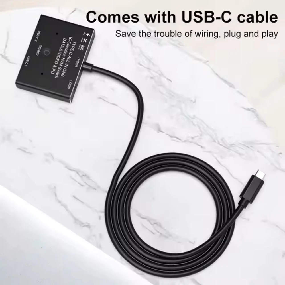 Conmutador bidireccional USB C, divisor tipo C, 100W, 2x1/1x2, conmutador de vídeo y datos KVM bidireccional 8K para Monitor de ordenador, fuente múltiple - imagen 2