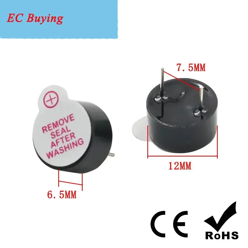 10 unids/lote 3V/5V/12V 12065 alarma de zumbador integrada activa altavoz zumbador Universal electromagnético 12*6,5 MM TMB12065 - imagen 2