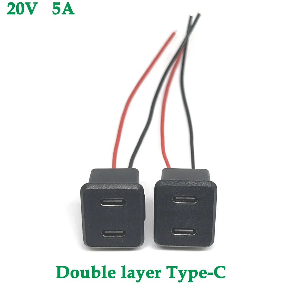 Toma de corriente de doble capa con conector de Cable, Base hembra tipo c, 20V, 5A, TYPE-C