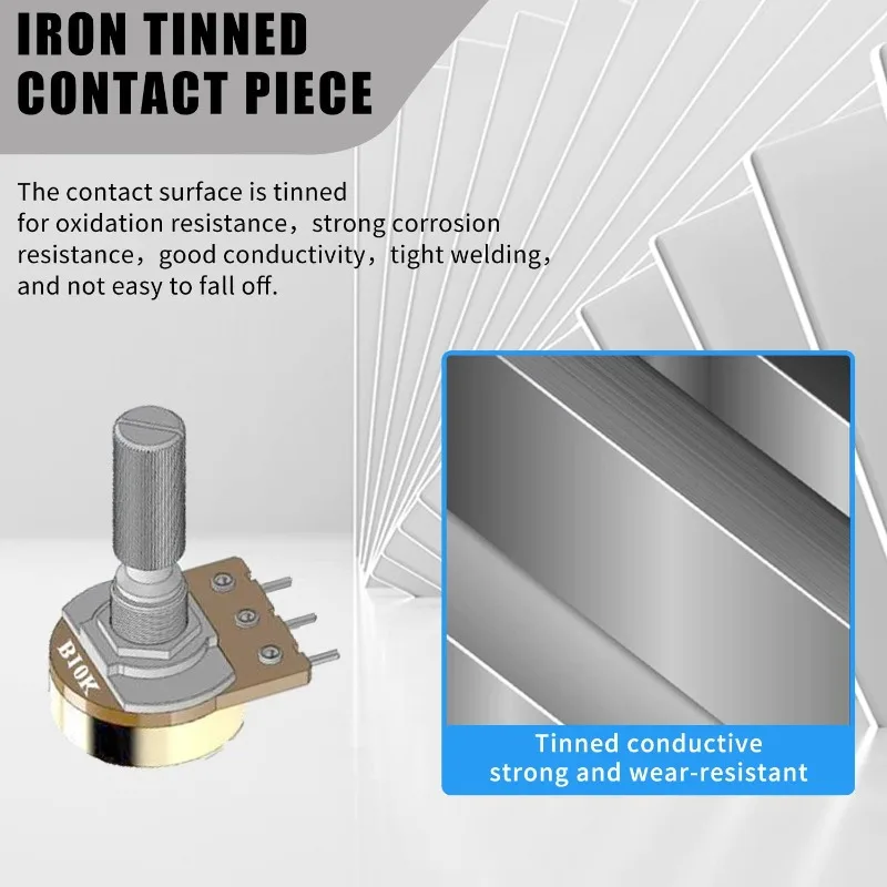Potenciómetro giratorio B10k de 20 piezas, Kit de potenciómetro lineal de 10k Ohm, Terminal de eje de 20mm con tuercas, arandelas y perillas de aleación de aluminio - imagen 2