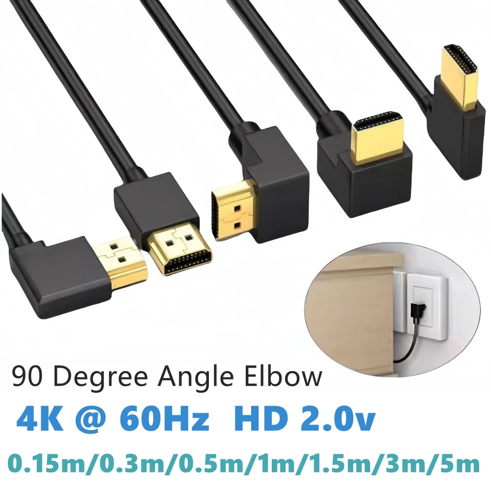 Adaptador HDMI 2,0 v 90 ángulo Cable de doble codo vídeo macho 4k 1080P 3D para HDTV XBOX PS3 ordenador Cabo hdmi TV box conmutador Hdmi - imagen 2