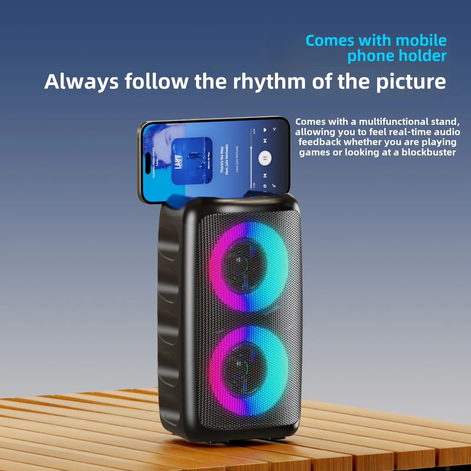 Altavoz WIFIT, enlace multifuncional de 2 canales, compatible con Bluetooth 5.3, tarjeta TF, modo USB/micrófono externo, batería de larga duración - imagen 2