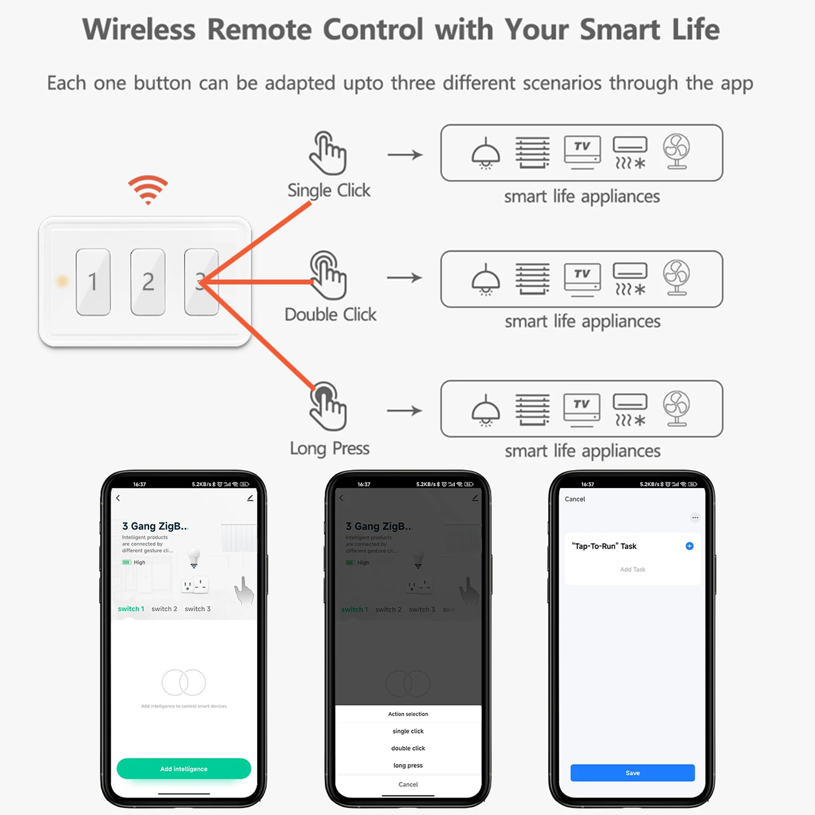 QCSMART Tuya Smart Life ZigBee 3,0 pulsador portátil inalámbrico 1,2,3 Gang UE EE. UU. Control remoto interruptor de escena automatización DIY - imagen 2