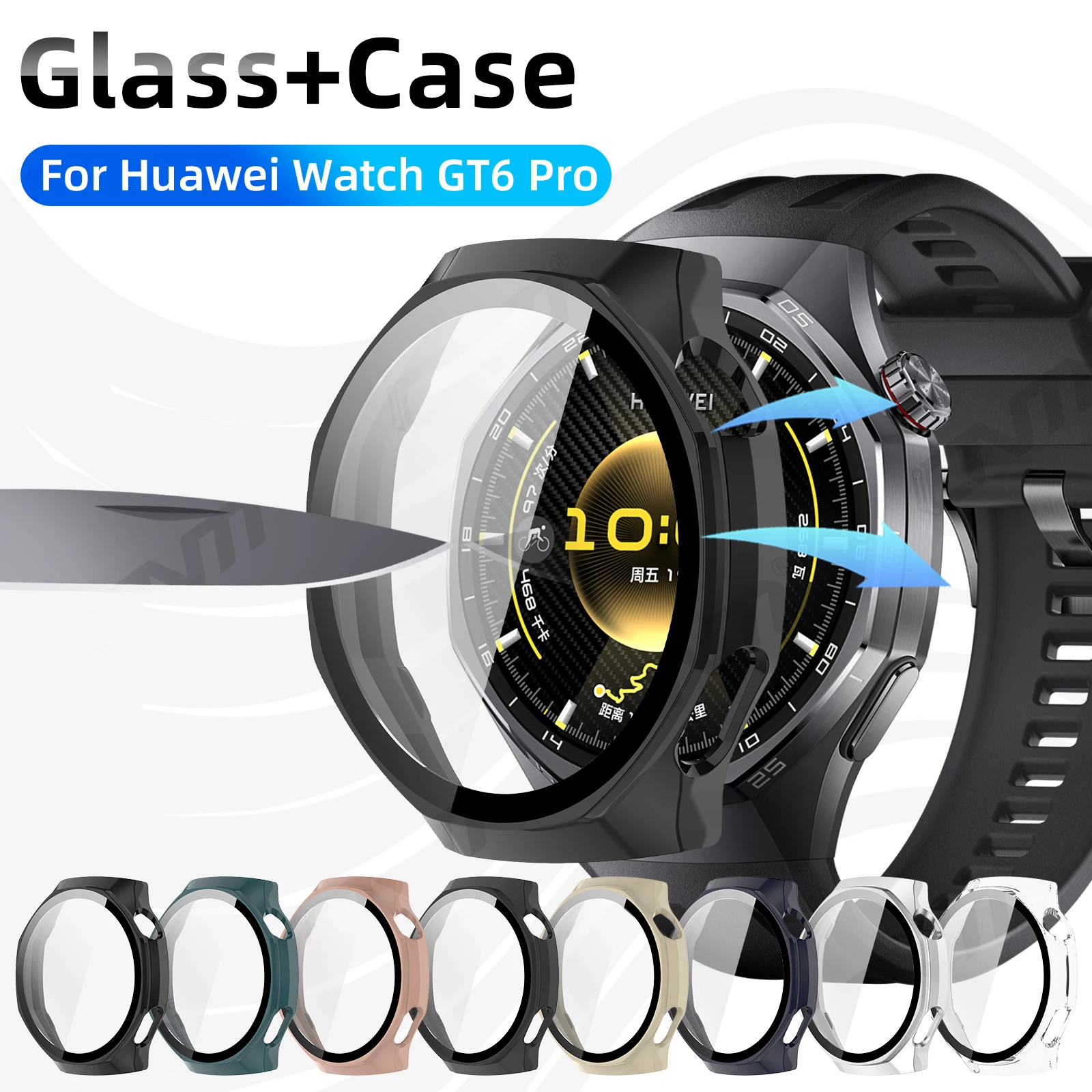 Vidrio + funda para Huawei Watch GT6 Pro 46mm Protector de pantalla de vidrio antiarañazos y parachoques protector de PC duro para accesorios GT 6