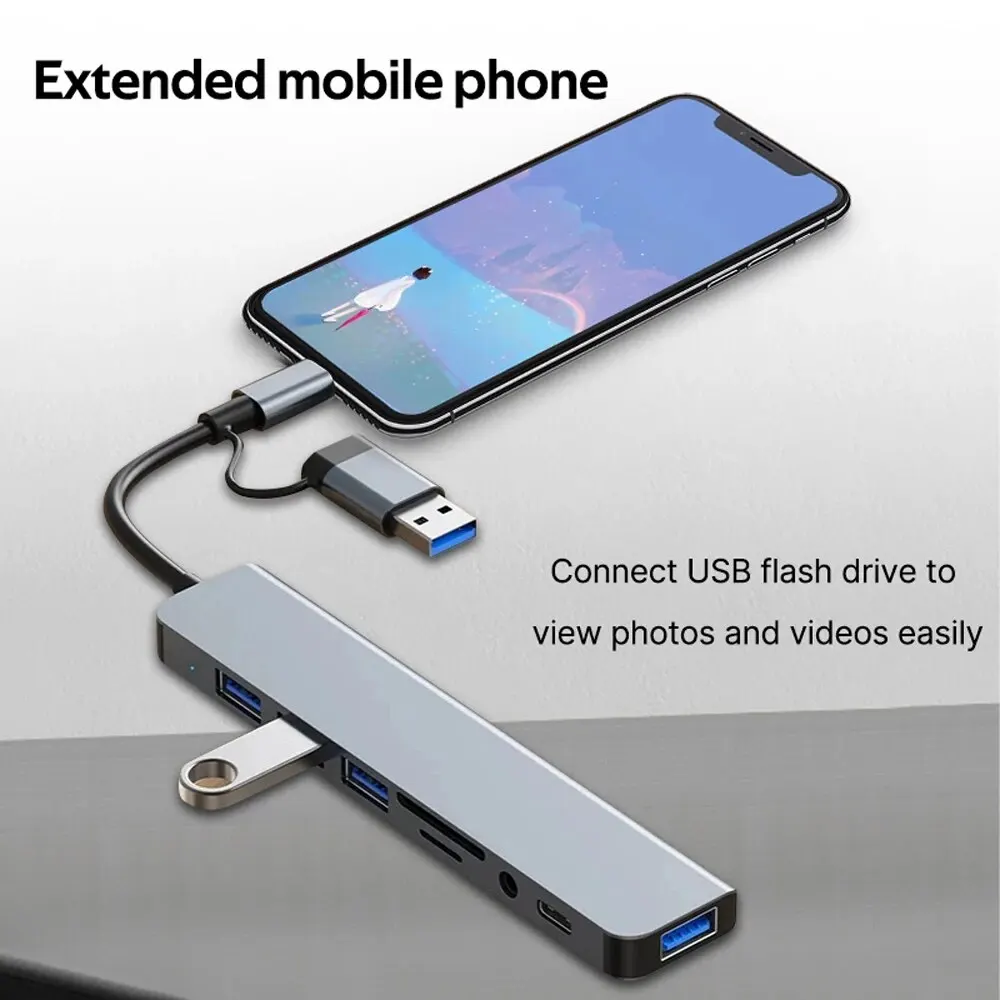 Concentrador de red USB 8 en 2, divisor múltiple de alta velocidad para PC/portátil/Macbook Pro/Switch, tipo C/USB3.0 a TF/PD + 3,5mm de Audio 5 en 2 - imagen 5