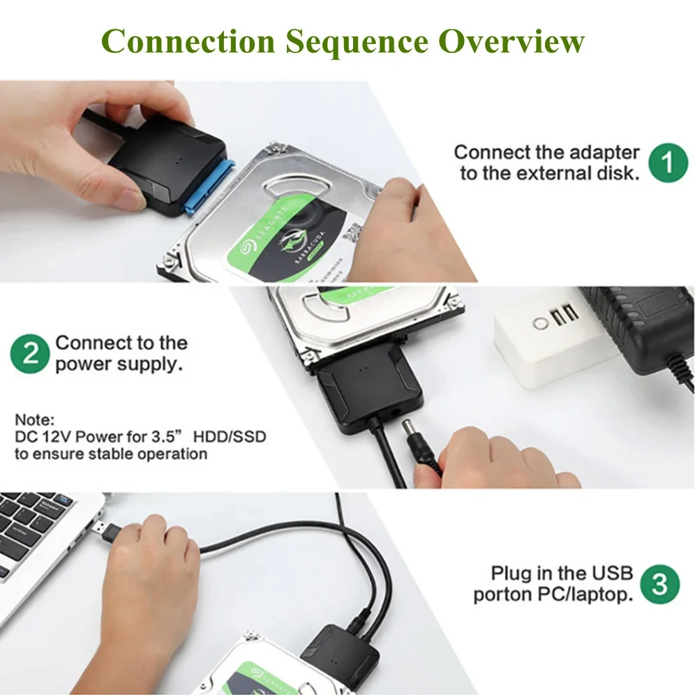 Grwibeou Adaptador USB 3.0 a SATA III - HDD/SSD 2,5/3,5 pulgadas - imagen 4