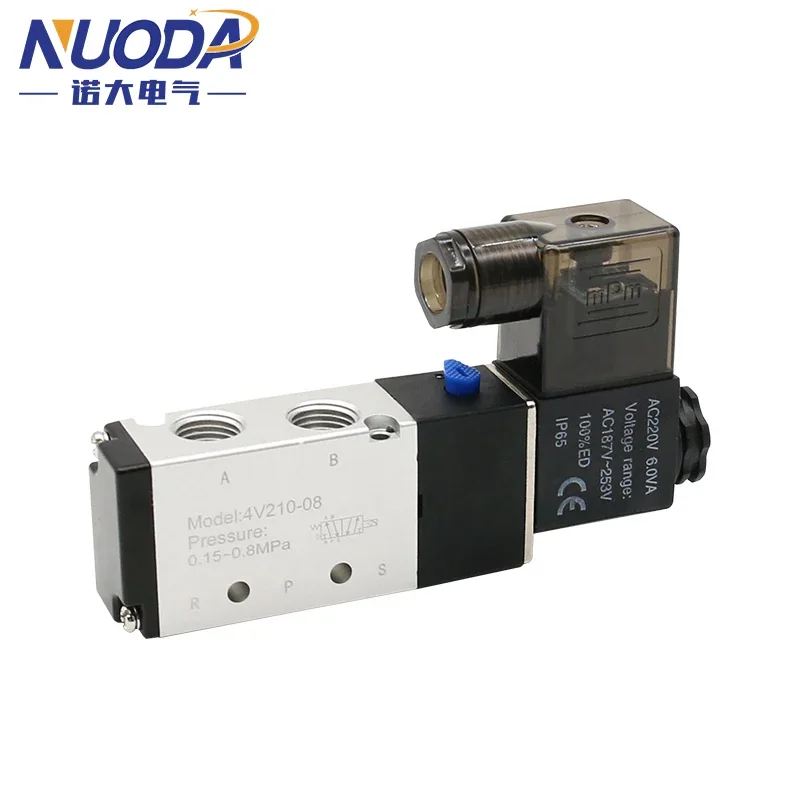 Válvula Solenoide eléctrica neumática, 5 vías, 2 posiciones, Control de aire, Gas magnético, 4V210-08, 12V, 24V, 110V, 220V, bobina Volt