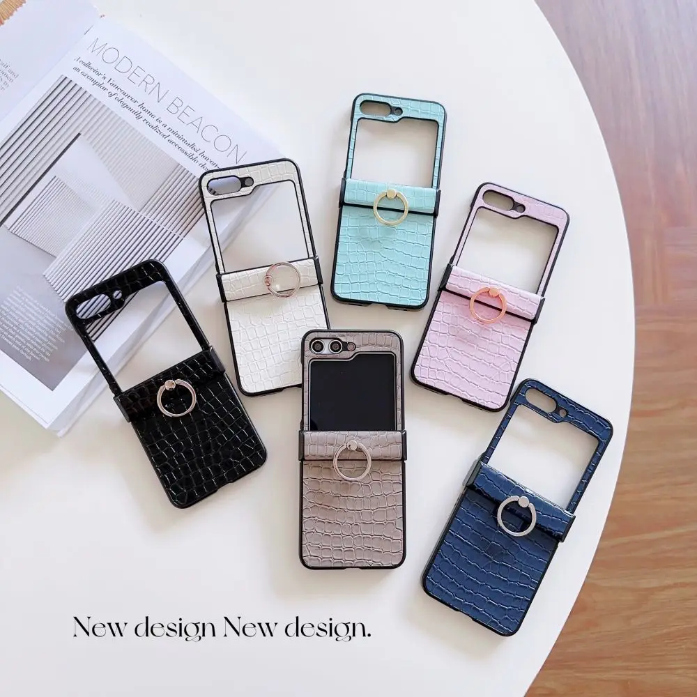 Funda de cuero PU con anillo para Samsung Galaxy Z Flip 5 4, funda protectora trasera, funda de teléfono para Samsung Z Flip 5 4 - imagen 3