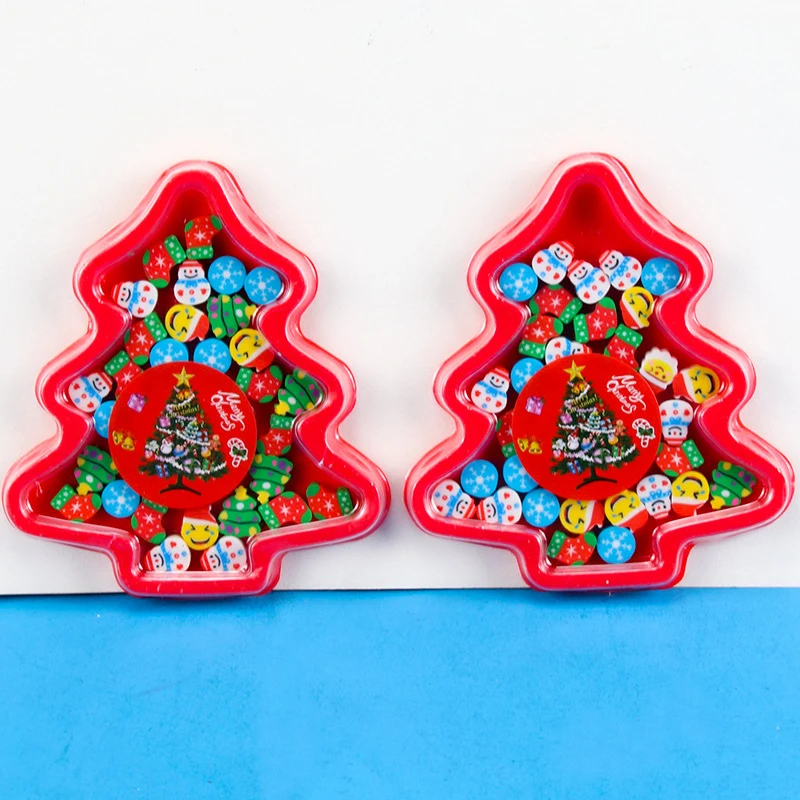 Mini árbol de Navidad de dibujos animados para niños, bandeja con forma de Papá Noel, goma de borrar, papelería para estudiantes, 22/35 piezas - imagen 4