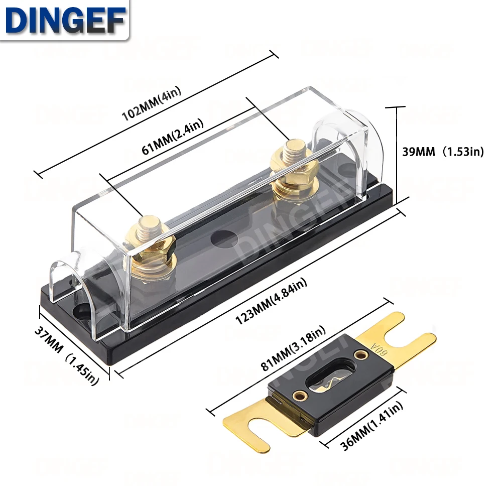 1 Juego de ANL-H ANL-B caja de fusibles transparente para coche ANL portafusibles distribución en línea 0 4 8 GA positivo con fusible ANL 100A 200A - imagen 3