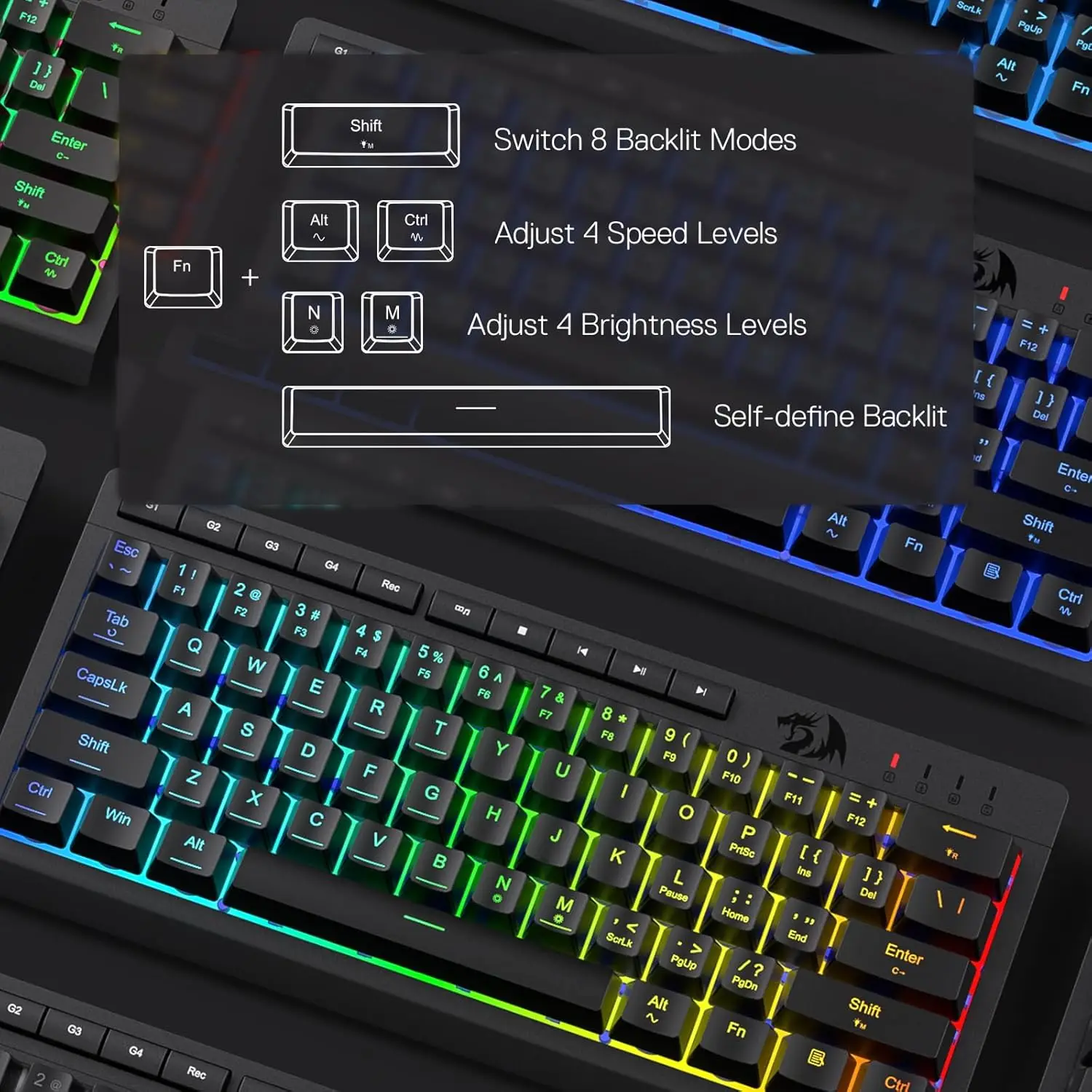 Redragon K522 Teclado para juegos de membrana RGB con cable al 60%, interruptor de sensación mecánica lineal compacto de 61 teclas - imagen 2