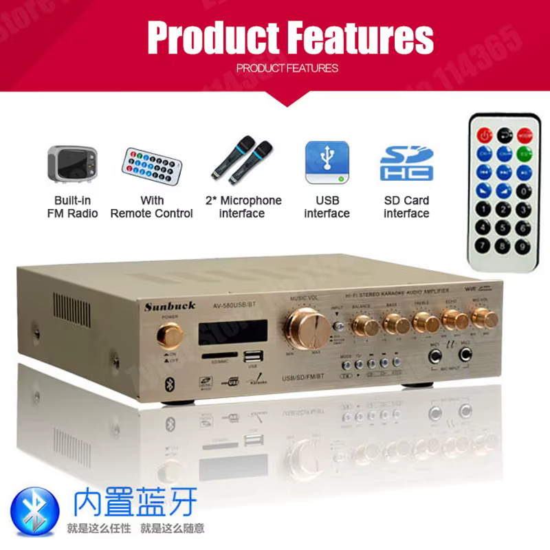 Amplificador SUNBUCK 580USB/BT 5 Canales HiFi Bluetooth FM Karaoke - imagen 3