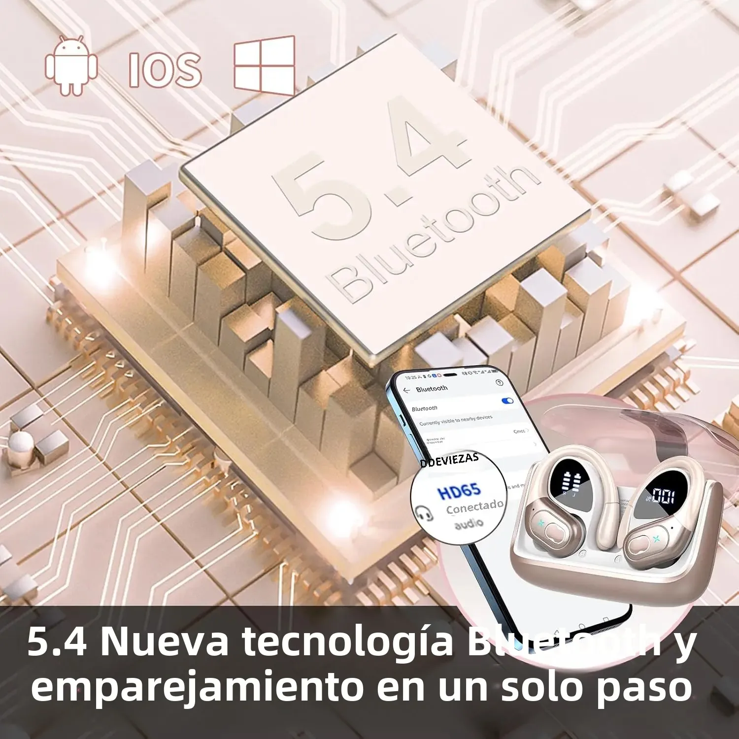 Auriculares inalámbricos verdaderos con diseño de gancho para la oreja deportivo IPX7, resistentes al agua, con sonido estéreo HiFi, Bluetooth, con micrófono TWS para correr y gimnasio - imagen 5