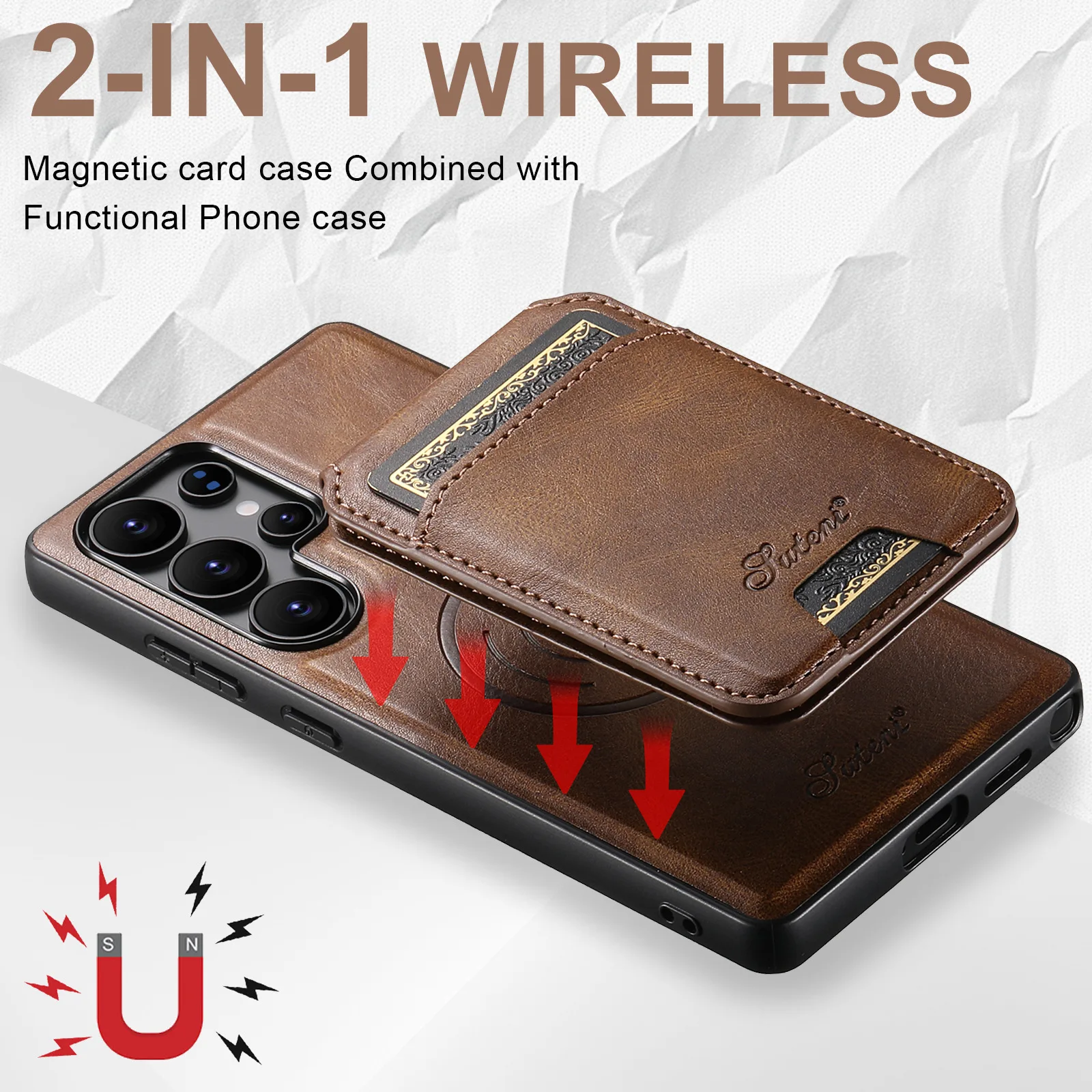 Funda con soporte magnético desmontable para Samsung Galaxy S25 S24 S23 S22 Ultra Plus, funda de cuero tipo billetera, Fundas de carga inalámbrica - imagen 5