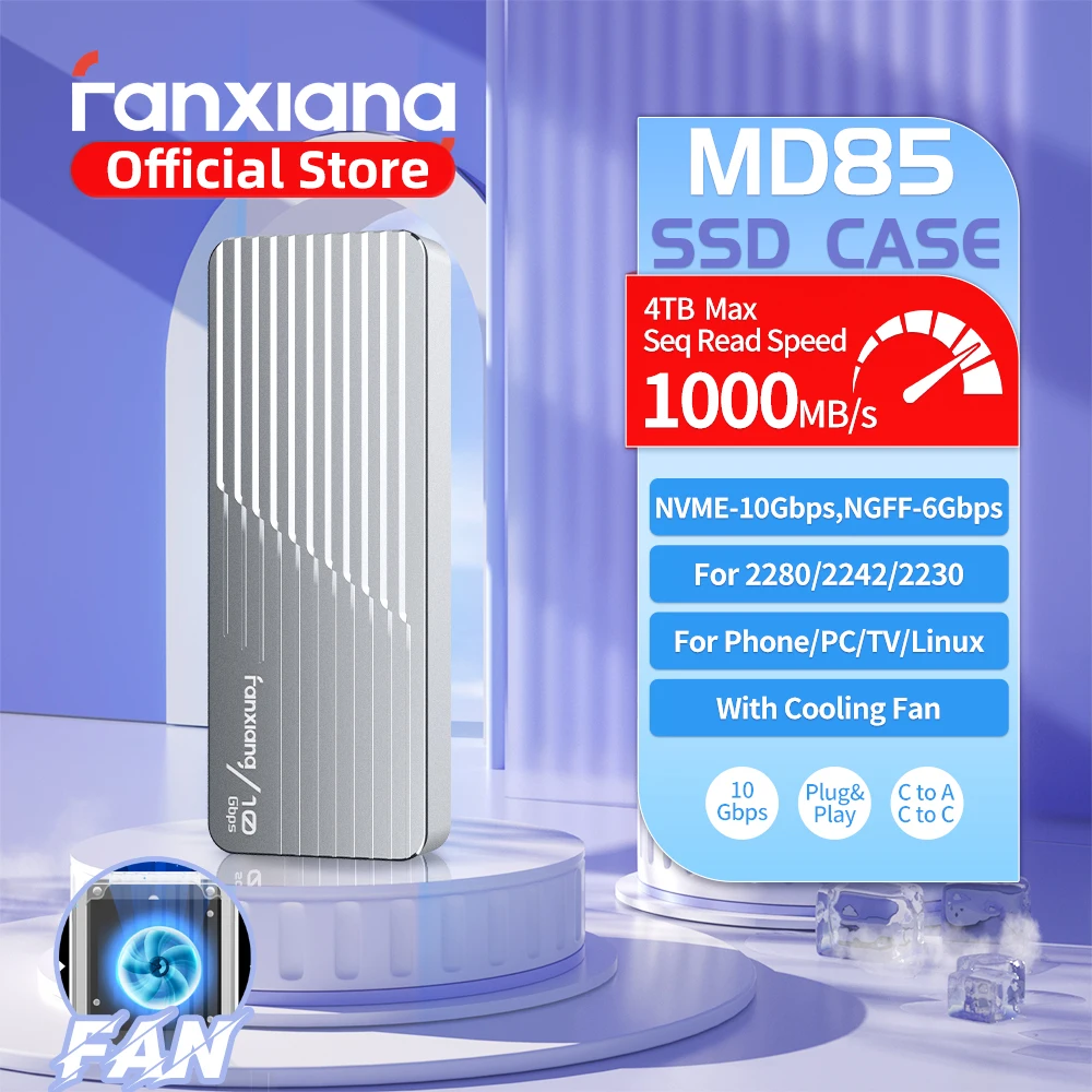 Fanxiang MD85 M.2 SSD caja 10Gbps NVMe/NGFF-SATA protocolo Dual USB 3,2 Gen2 tipo C SSD con ventilador de calor caja de disco SSD