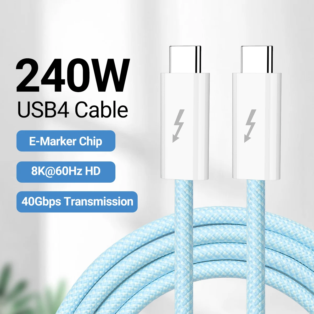 Cable de datos USB-C (5,9 pies, 240 W) compatible con 40 Gbps, pantalla HD 8K, compatible con Thunderbolt 4/3, para iPhone 16, MacBook, Hub y más