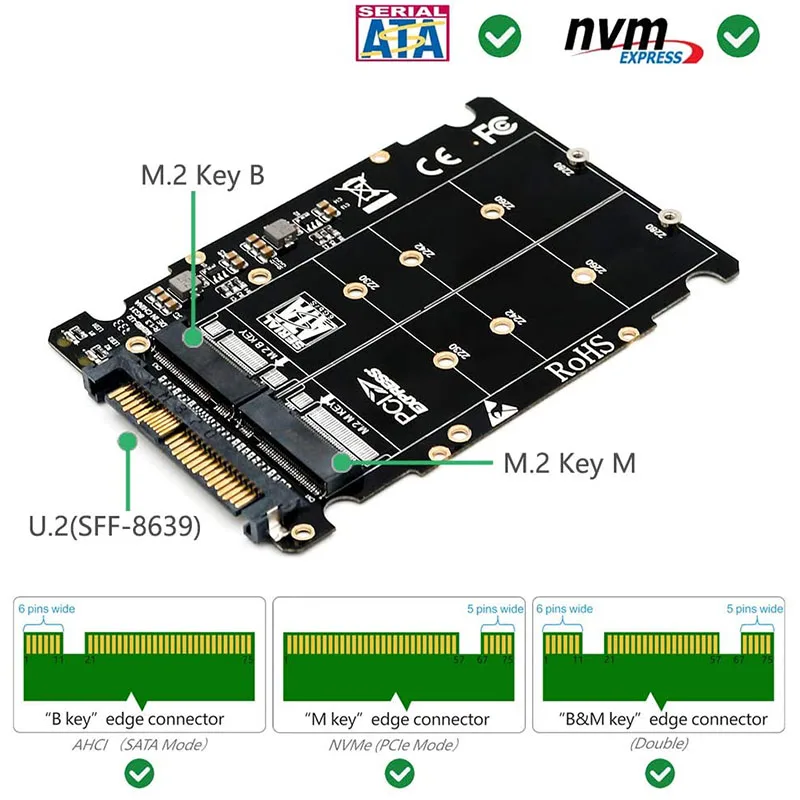 2 en 1 M.2 NVMe SATA U2PCB M.2 NVME SSD Key M Key B SSD a U.2 SFF-8639 adaptador PCIe M2 convertidor piezas de computadora de escritorio - imagen 2