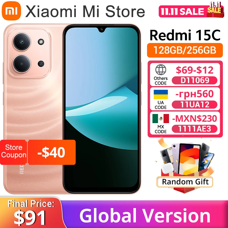 Versión Global Xiaomi Redmi 15C Smartphone 120Hz 6,9 "pantalla Dot Drop 50MP cámara principal 33W carga MediaTek Helio G81-Ultra