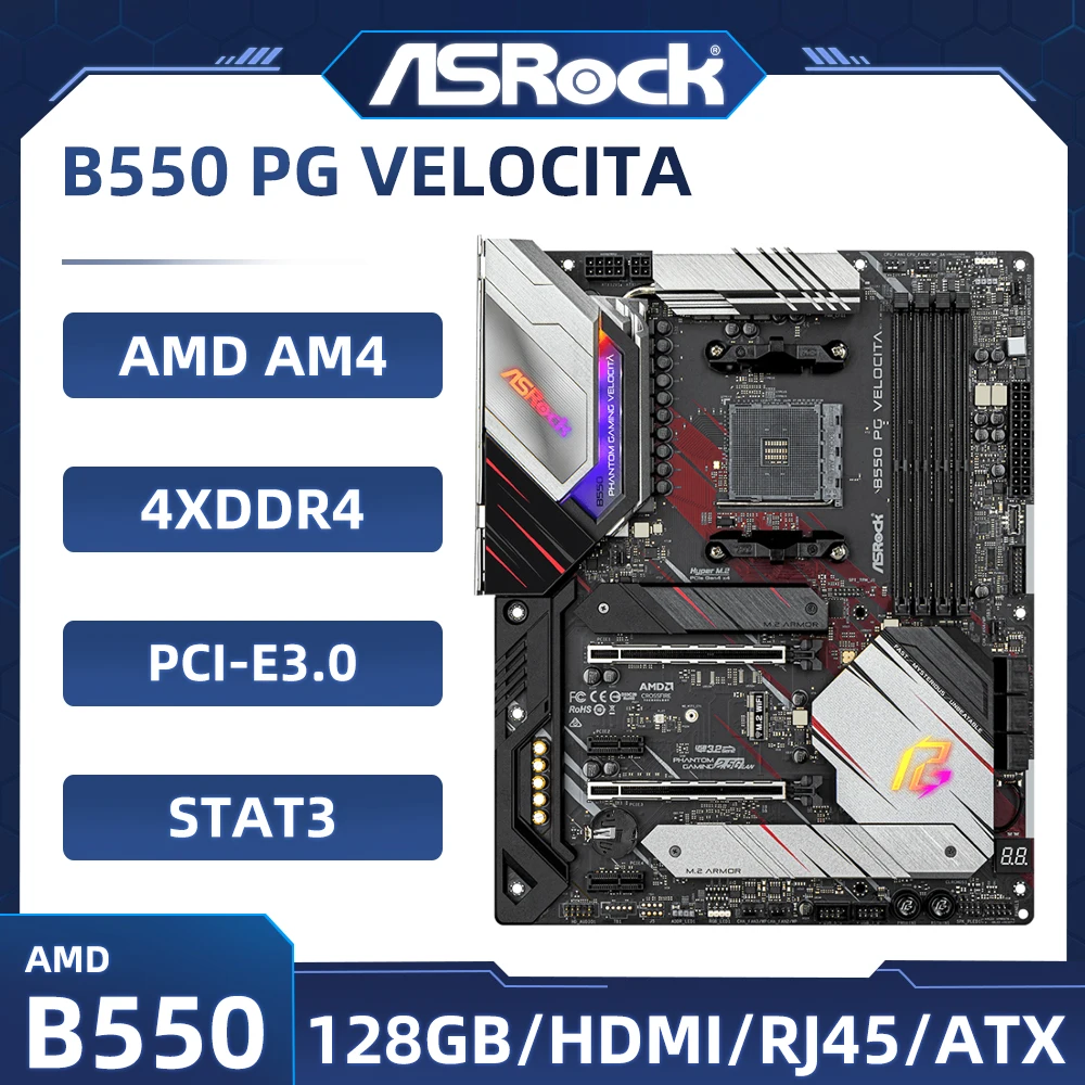 Placa base B550 ASROCK B550 PG VELOCITA Socket AM4 4 × DDR4 128GB ATX para cpu Ryzen 55600 2700 5800 4500