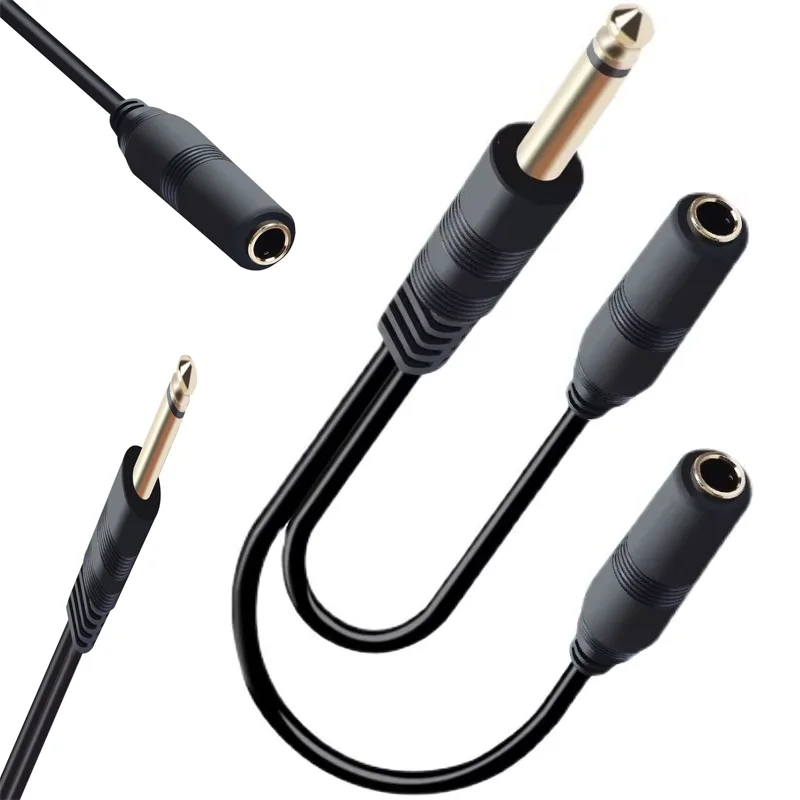 Cable divisor de Audio estéreo de 6,35mm, canal de sonido único y doble, conector Mono macho a hembra, adaptador de enchufe, Cable convertidor de Cable de altavoz