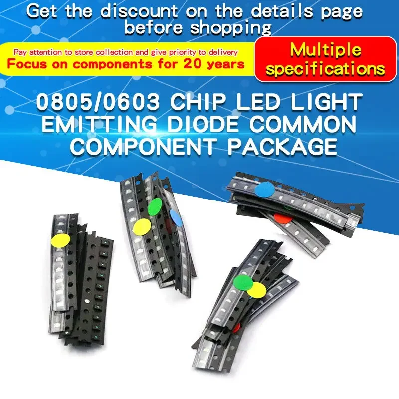 50 Uds. 5 tipos cada una con 10 piezas 0805 0603 SMD LED componentes de diodo emisor de luz paquete rojo, azul, verde, amarillo y blanco - imagen 2