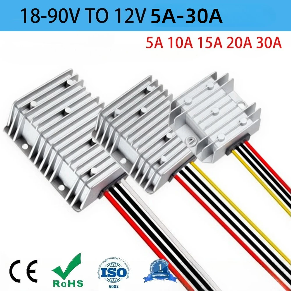 Estabilizador convertidor reductor de 18V-90V a 12V 5A 10A 15A 20A 30A DC-DC 24V 48V 60V 72V módulo reductor regulador de voltaje para coches - imagen 2