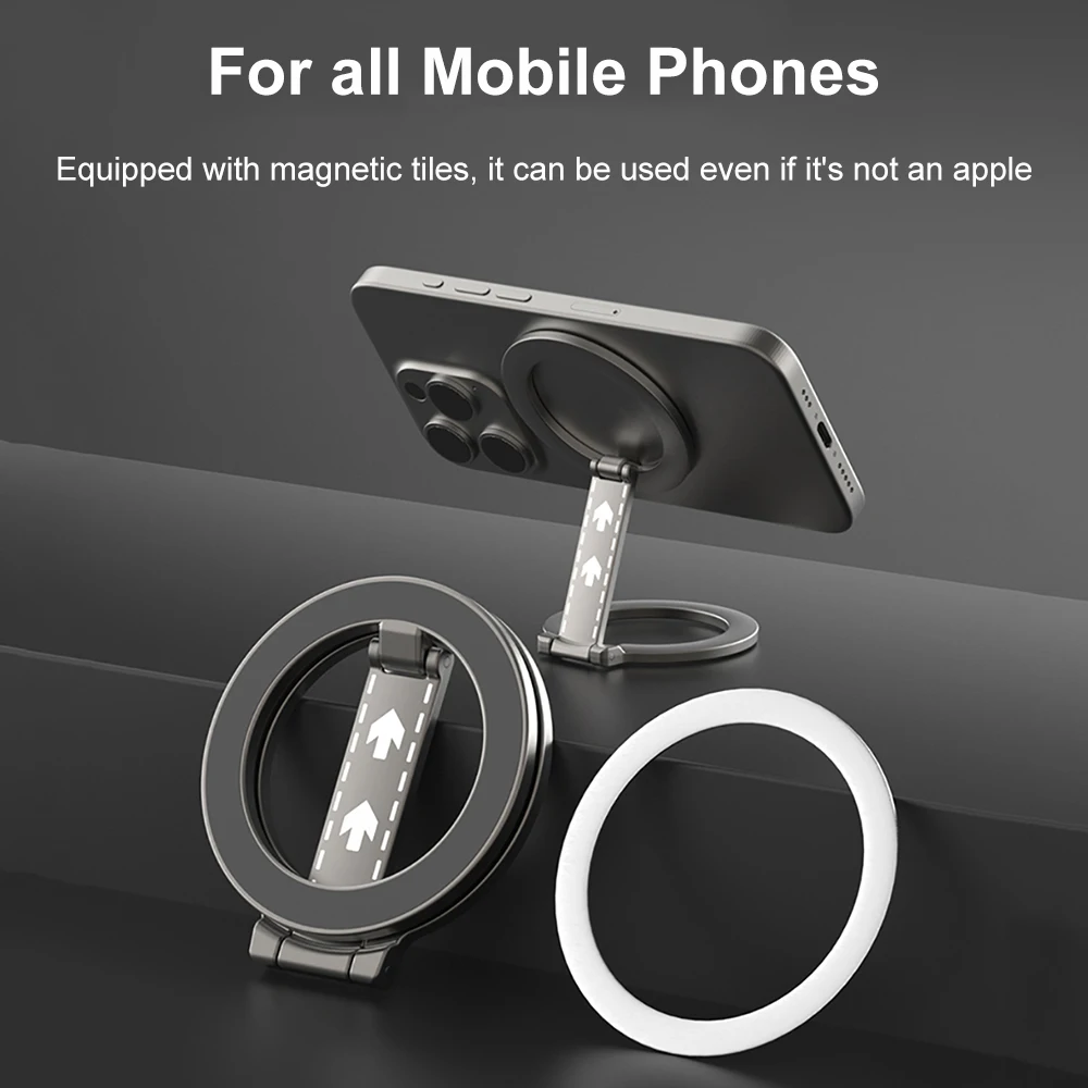 Double-Sided Magnetic Attraction Cell Phone Circular Holder 360° Folding Adjustable Metal Bracket for Phone 16 Smart Phone Stand - imagen 5