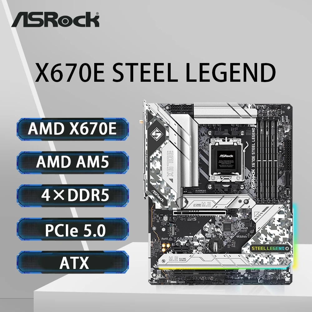 Placa base ASRock X670E STEEL LEGEND AMD X670 compatible con 7900 7800X3D 7700 7600X 7500F CPU DDR5 7200MHz M.2 ATX AM5