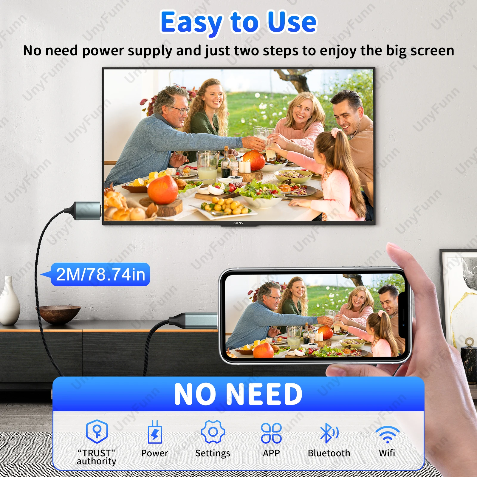 Cable HDTV para iPhone a TV, conector adaptador de iluminación a HDTV para iPhone14, 13, 12, 11 salidas de TV con pantalla HD 1080P de 6,56 pies - imagen 2