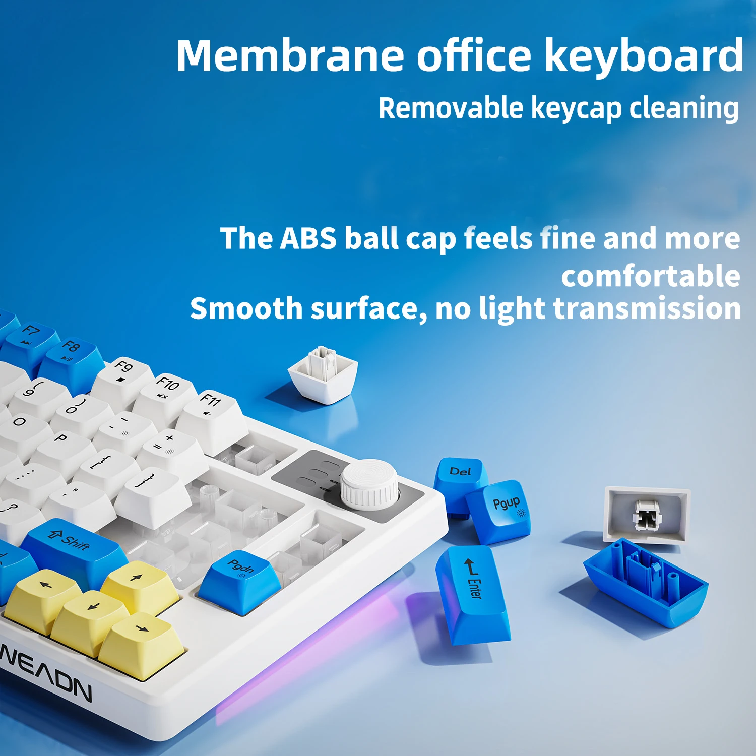 EWEADN-teclado silencioso recargable inalámbrico, dispositivo con perilla Multimedia, retroiluminado RGB, adecuado para oficina, Esports, uso doméstico, 2,4G + BT - imagen 2