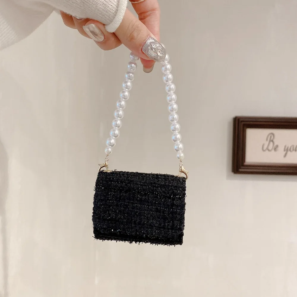 Funda de lujo para auriculares de tela de Tweed para Otoño e Invierno, funda para AirPods 4, 3, 2, funda para pulsera de perlas para Airpods Pro 2, funda para caja de carga - imagen 5