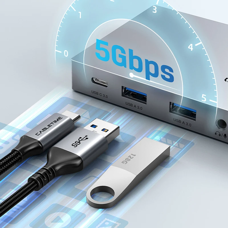 CABLETIME 8 en 1 USB C Hub con soporte plegable HDMI 4K 60Hz PD 100W USB 5Gbps Aux 3,5mm para IPad Pro Android Tablet C503 - imagen 5